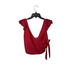 Cupshe Red Wrap-Style Ruffle Swimsuit Top With Tie Detail Womens Size L NWT